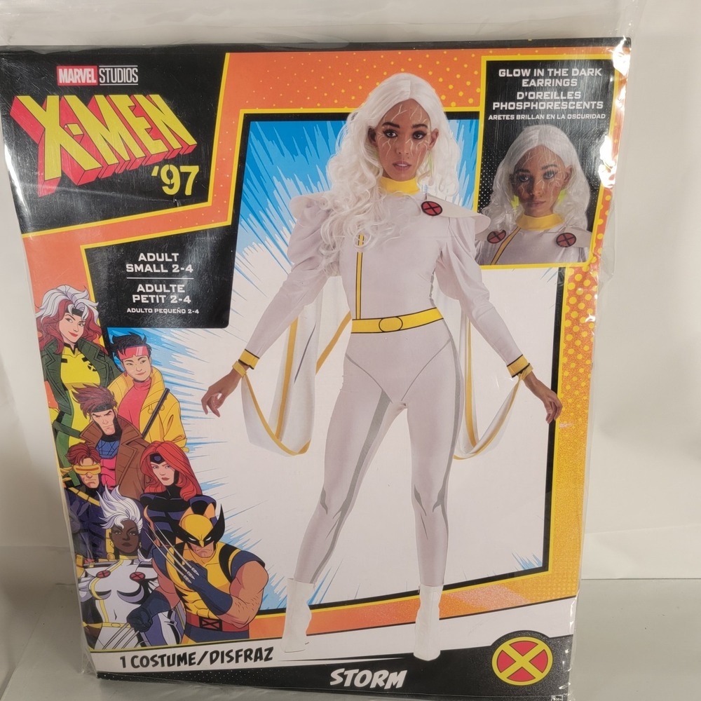 Marvel X-Men 97 Storm Adult Costume S Suit Cape & Glow-In-The-Dark Earrings